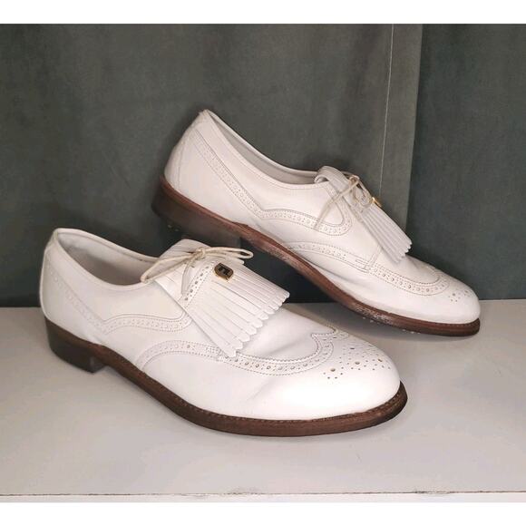 Vtg FootJoy Classics USA Made White Brogue Kiltie Oxford Golf Shoes US 10.5 AA - Picture 1 of 14